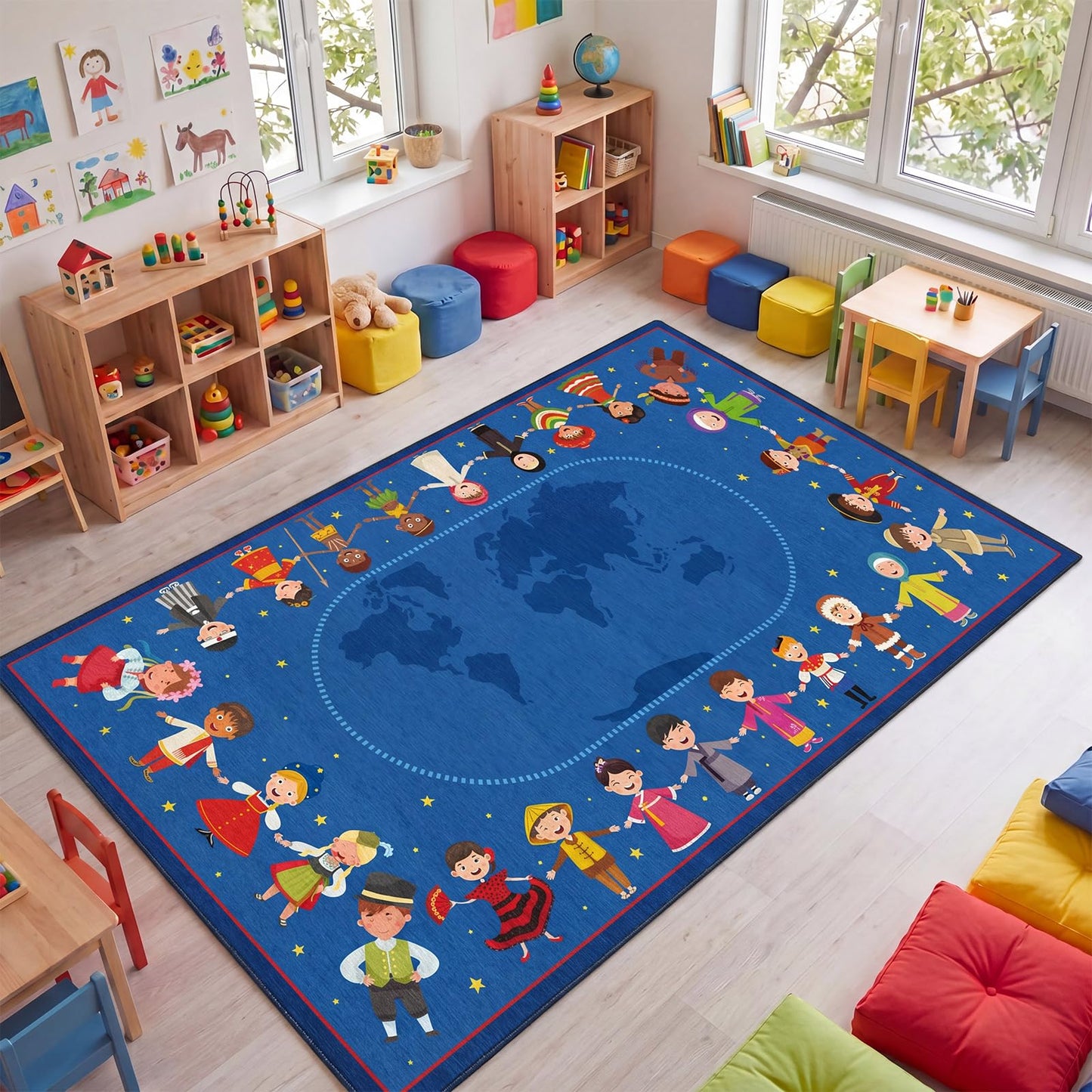 Drydiet Classroom Rug Elementary Educational Daycare Rug Large Preschool Carpet for Classroom Playmat for Kids Toddler Nursery School Early Learning