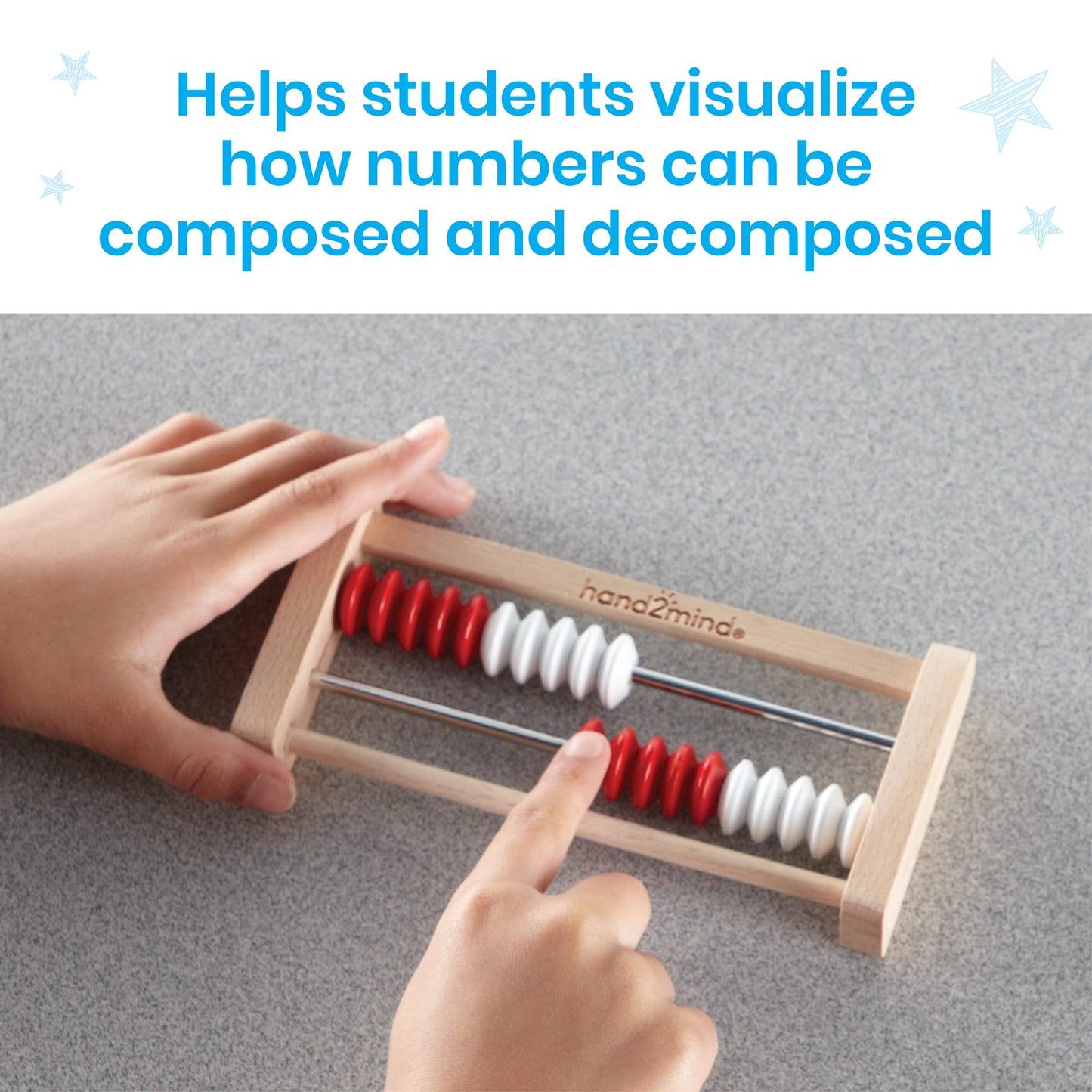 Hand2Mind Mini 20-Bead Wooden Rekenrek Abacus, Abacus for Kids, Wooden Counting Math Manipulatives, Bead Counters for Learning Counting and Numbers, Homeschool Supplies