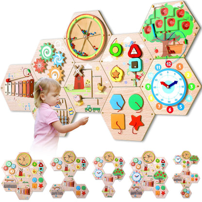 9-Piece Wooden Sensory Activity Wall Panel Set