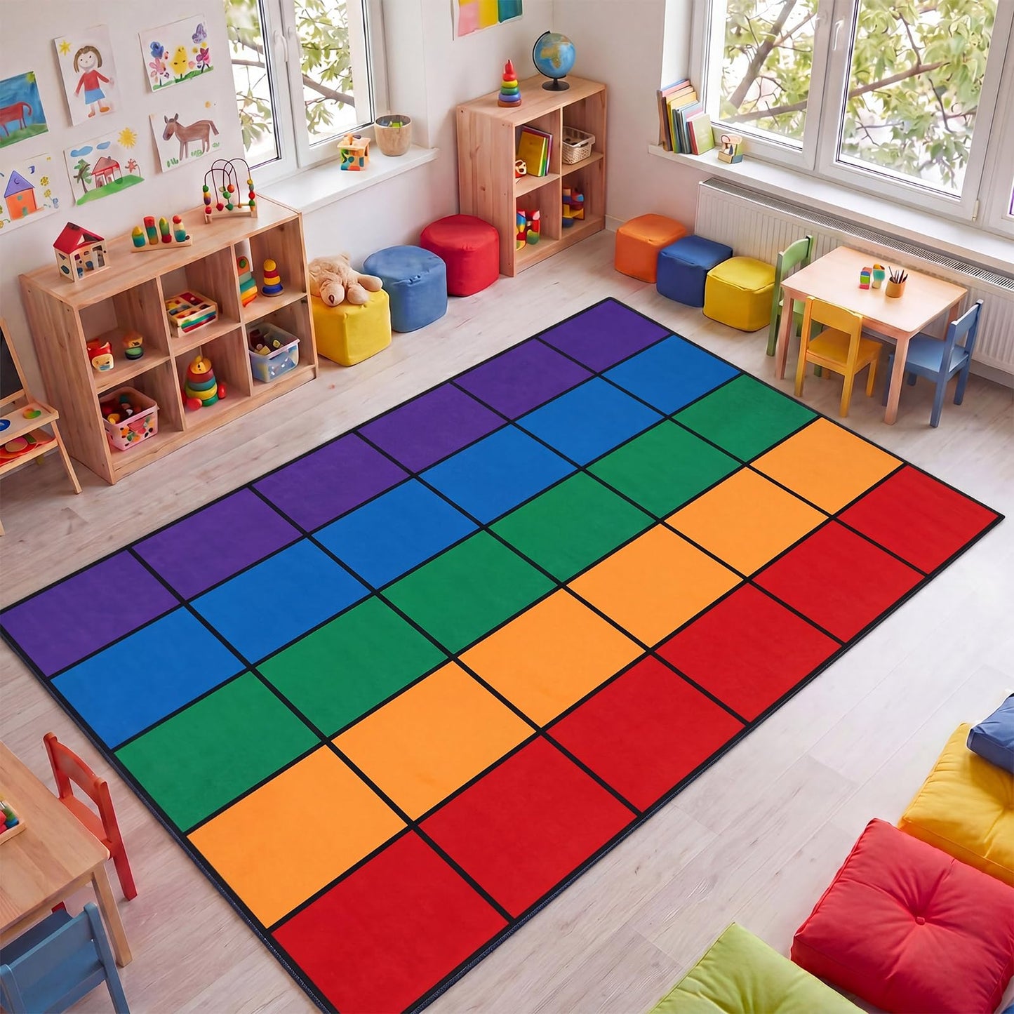 Drydiet Classroom Rug Elementary Educational Daycare Rug Large Preschool Carpet for Classroom Playmat for Kids Toddler Nursery School Early Learning