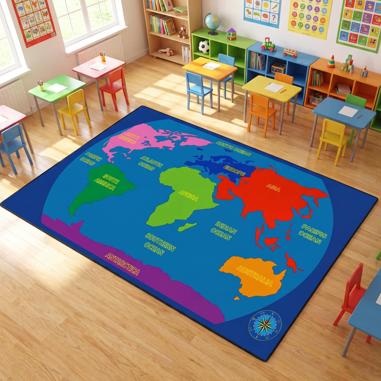 Drydiet Classroom Rug Elementary Educational Daycare Rug Large Preschool Carpet for Classroom Playmat for Kids Toddler Nursery School Early Learning