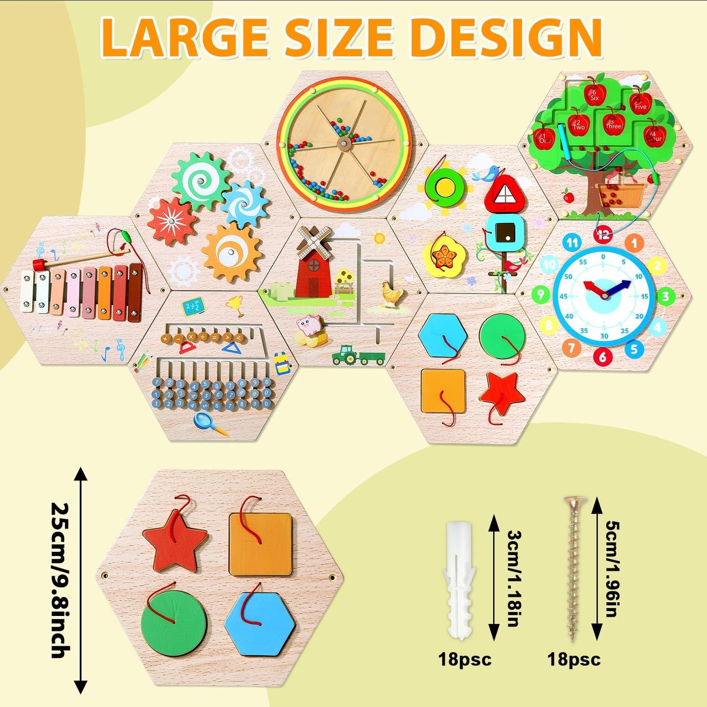 9-Piece Wooden Sensory Activity Wall Panel Set