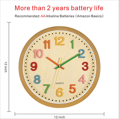 Silent Non-Ticking Kids Wall Clock for Learning