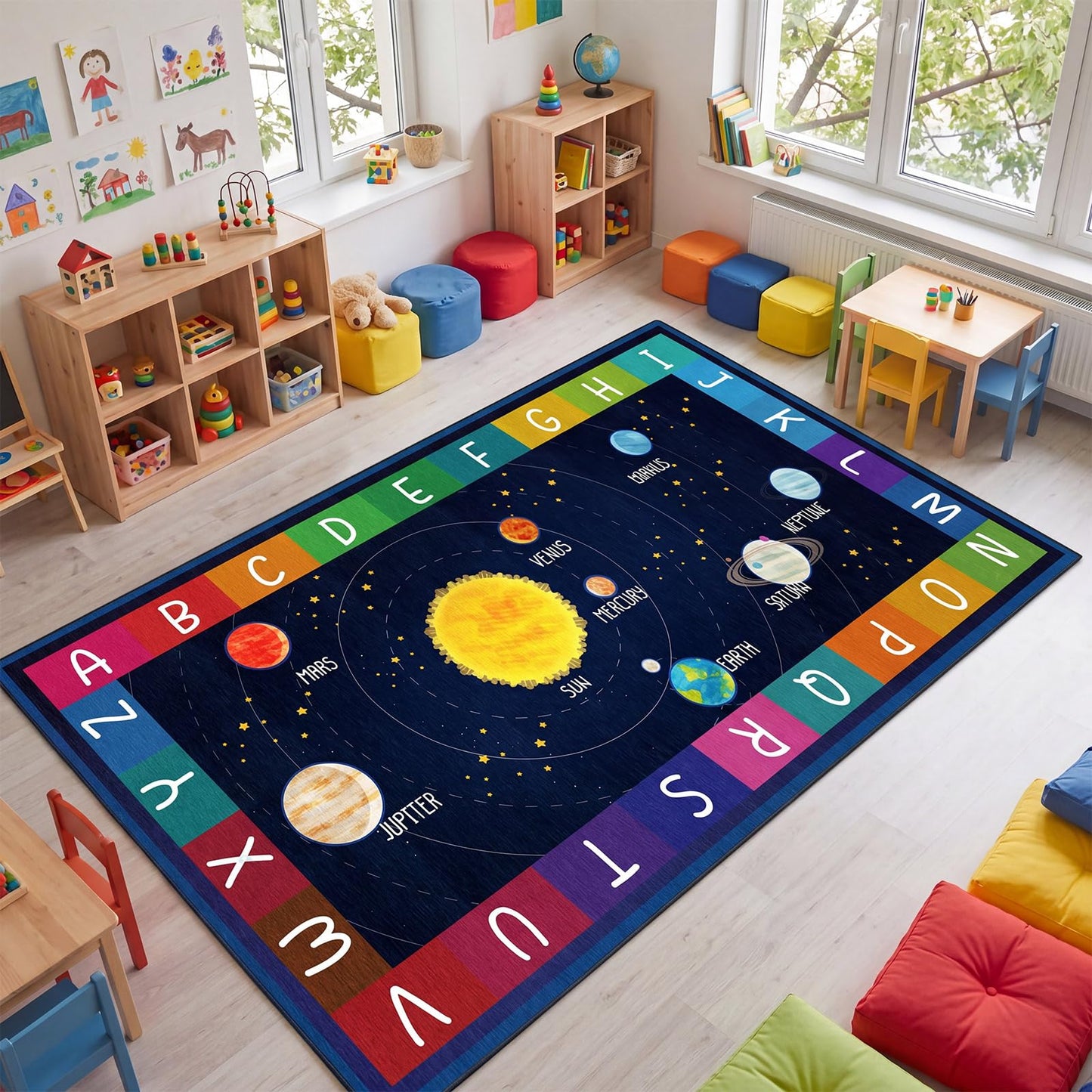 Drydiet Classroom Rug Elementary Educational Daycare Rug Large Preschool Carpet for Classroom Playmat for Kids Toddler Nursery School Early Learning