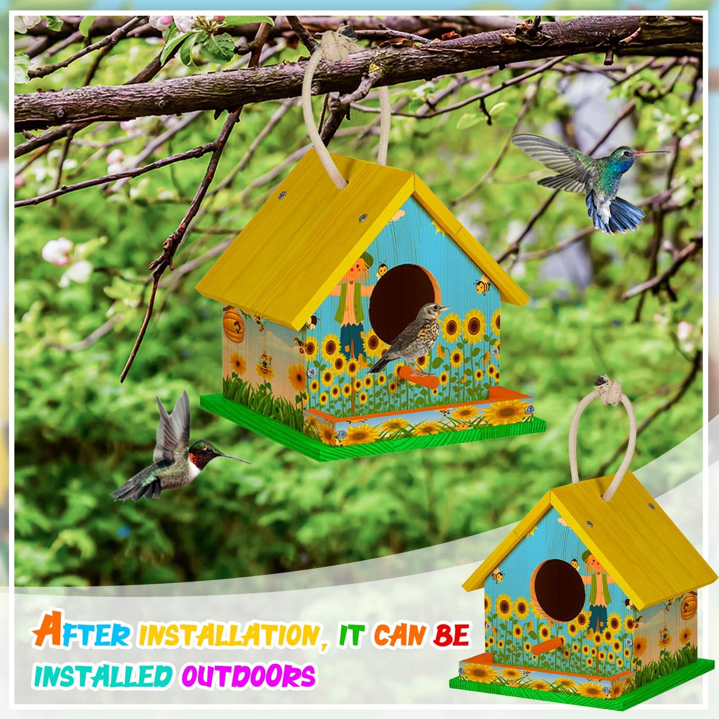 Liliful 24 Sets Wooden DIY Birdhouse Kit for Kids to Build & Paint
