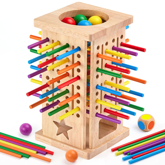 Wooden Math Learning Board Game with 42 Colorful Sticks