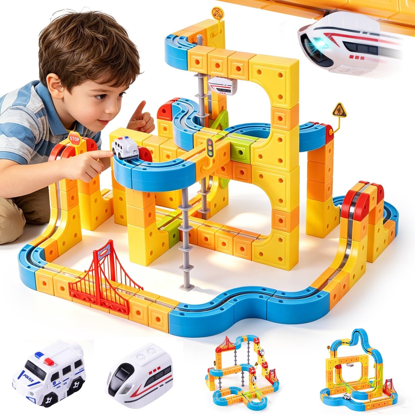 Gofunly Electric Train Set for Kids: 159 Pcs 3D Flexible Race Track Kit