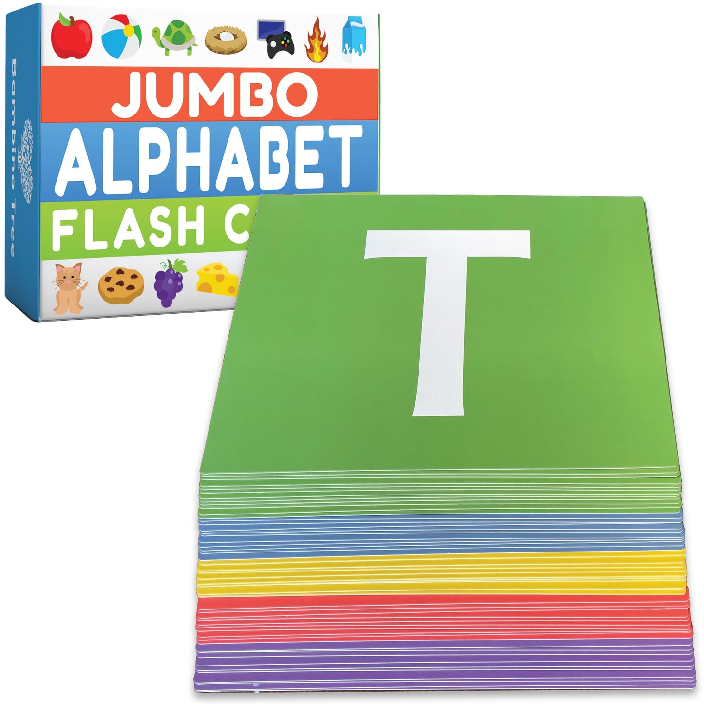 THE BAMBINO TREE Alphabet Flash Cards - ABC Jumbo Flash Cards for Kids Ages 3-6 - Lowercase & Uppercase Letter Recognition Learning Game - Teacher Designed for Classroom, Preschool, Kindergarten