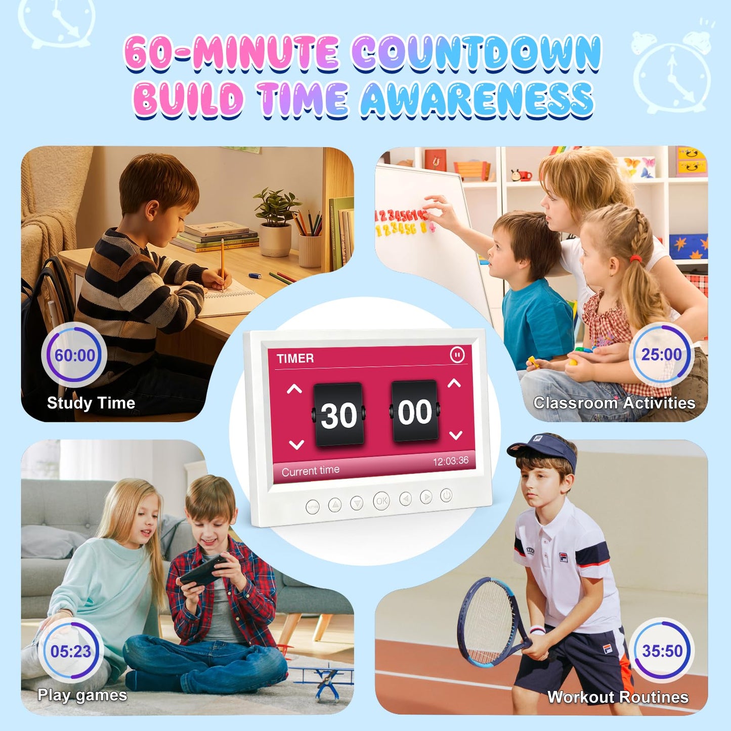 Kids Digital Learning Alarm Clock with Touchscreen