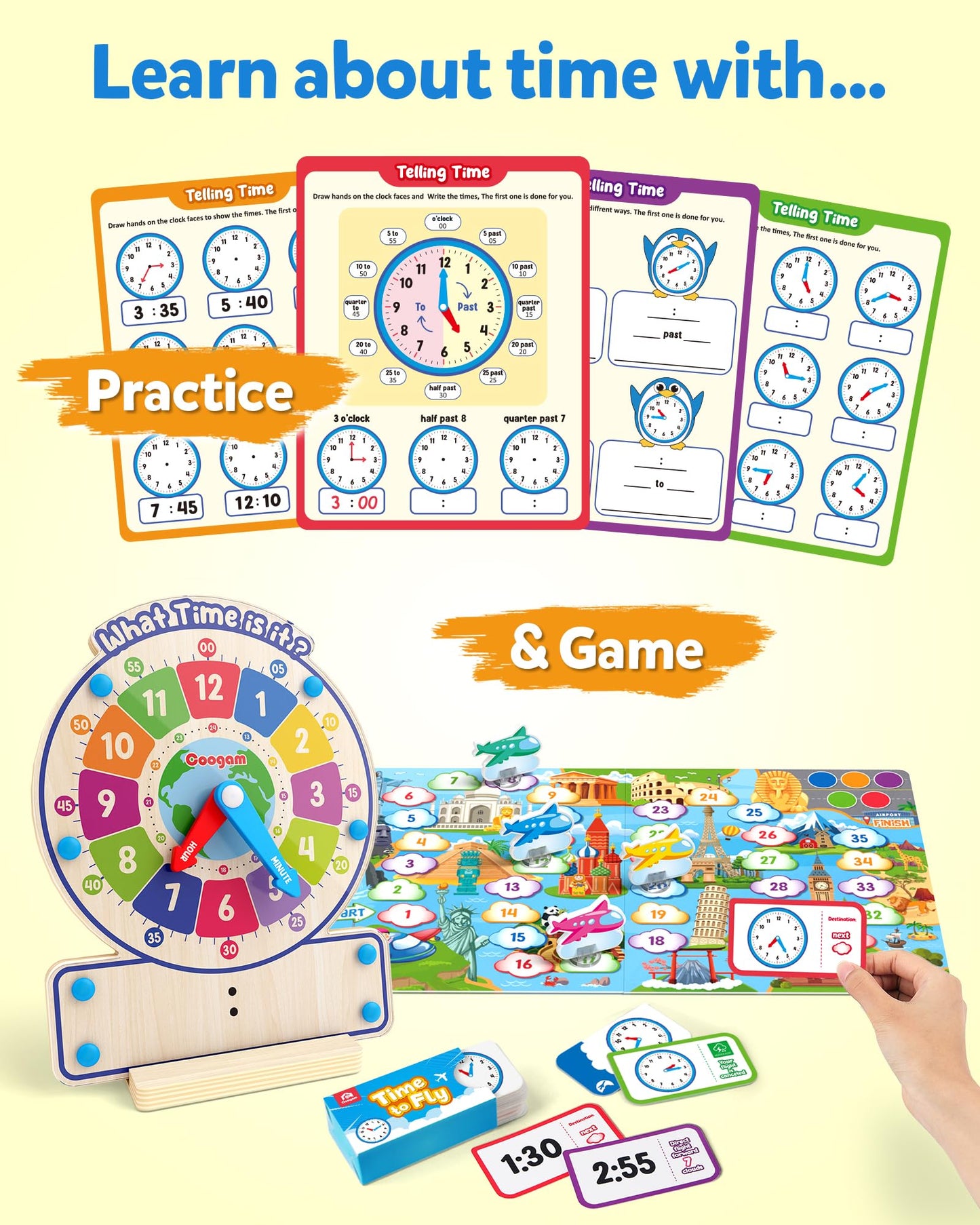 Wooden Time Learning Clock & Teaching Board Game