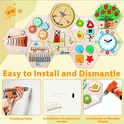 9-Piece Wooden Sensory Activity Wall Panel Set