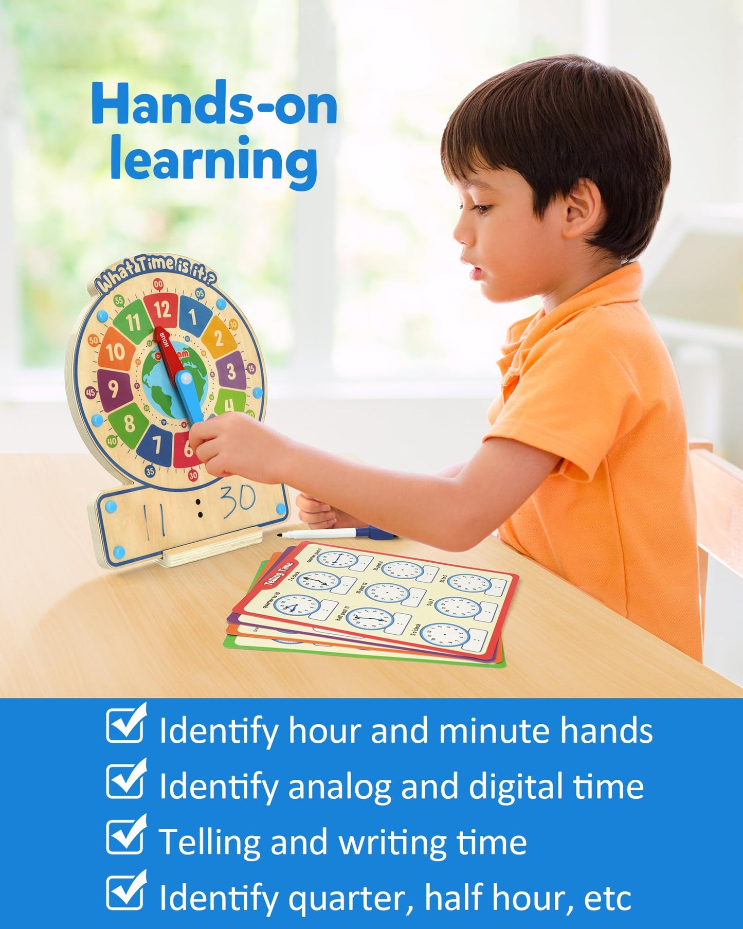 Wooden Time Learning Clock & Teaching Board Game
