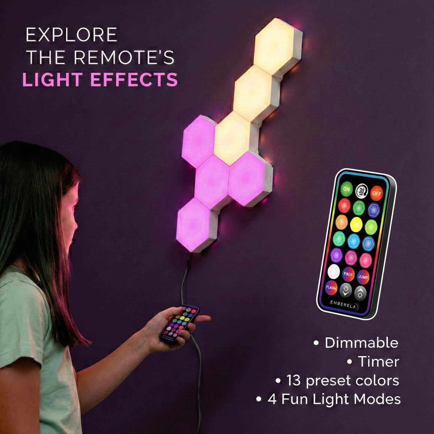 7-Pack RGB Touch-Control Hexagon Sensory Wall Lights