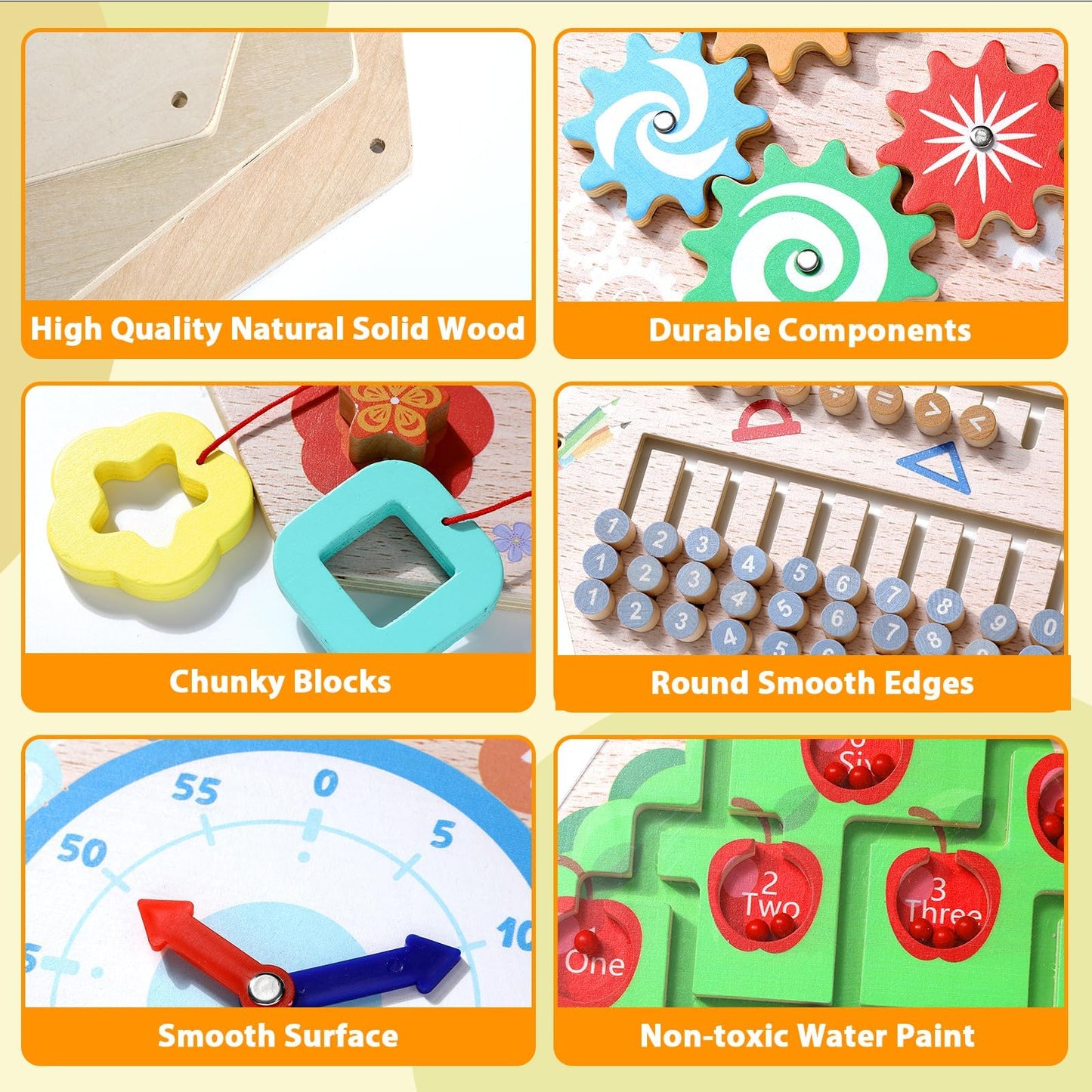 9-Piece Wooden Sensory Activity Wall Panel Set