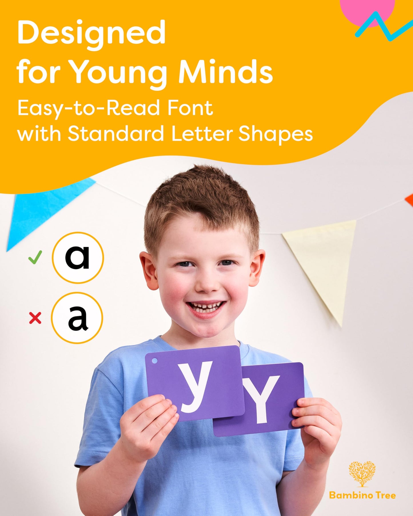 THE BAMBINO TREE Alphabet Flash Cards - ABC Jumbo Flash Cards for Kids Ages 3-6 - Lowercase & Uppercase Letter Recognition Learning Game - Teacher Designed for Classroom, Preschool, Kindergarten