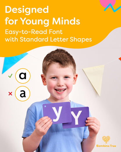 THE BAMBINO TREE Alphabet Flash Cards - ABC Jumbo Flash Cards for Kids Ages 3-6 - Lowercase & Uppercase Letter Recognition Learning Game - Teacher Designed for Classroom, Preschool, Kindergarten