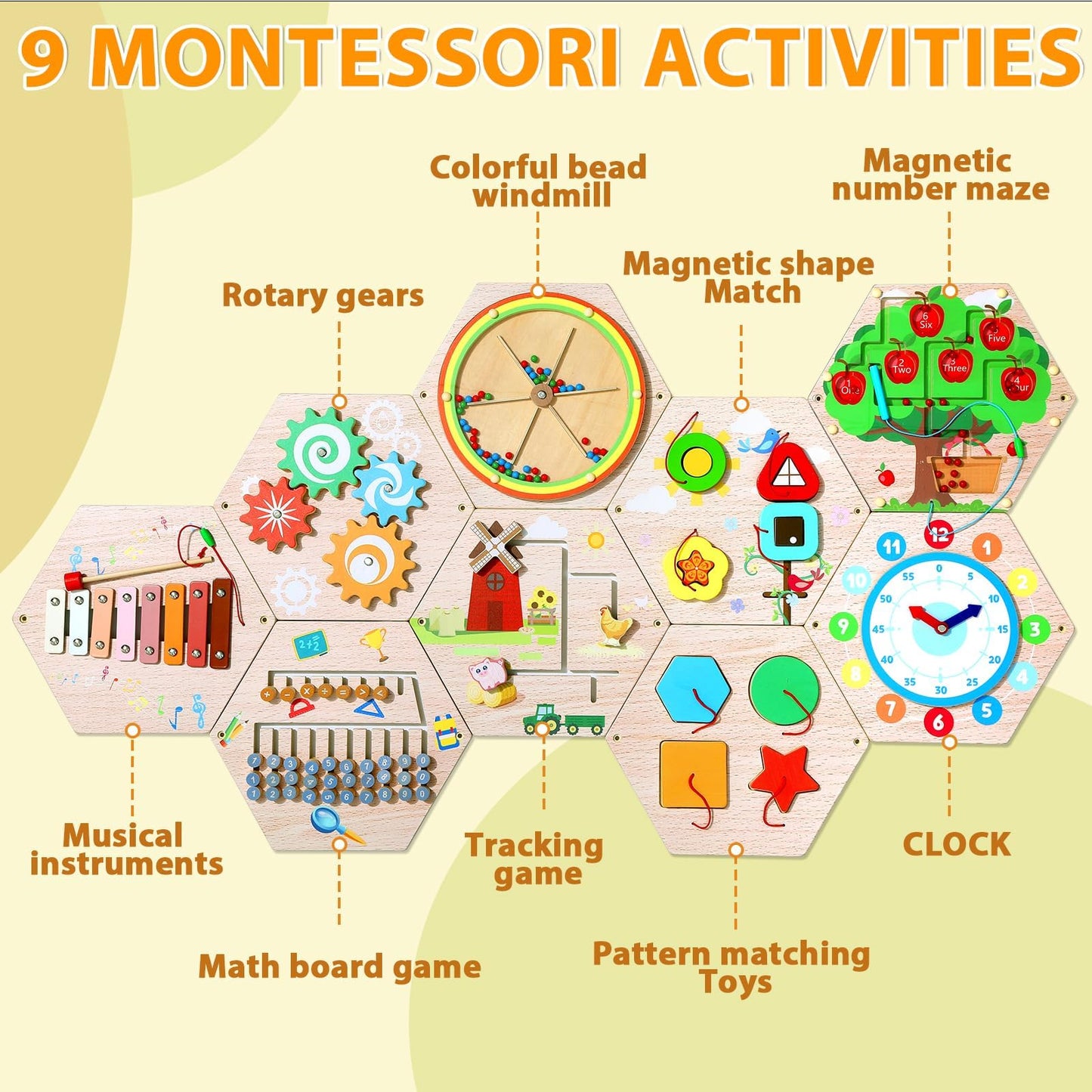 9-Piece Wooden Sensory Activity Wall Panel Set
