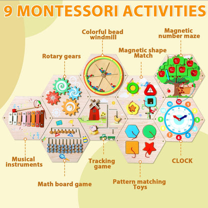 9-Piece Wooden Sensory Activity Wall Panel Set