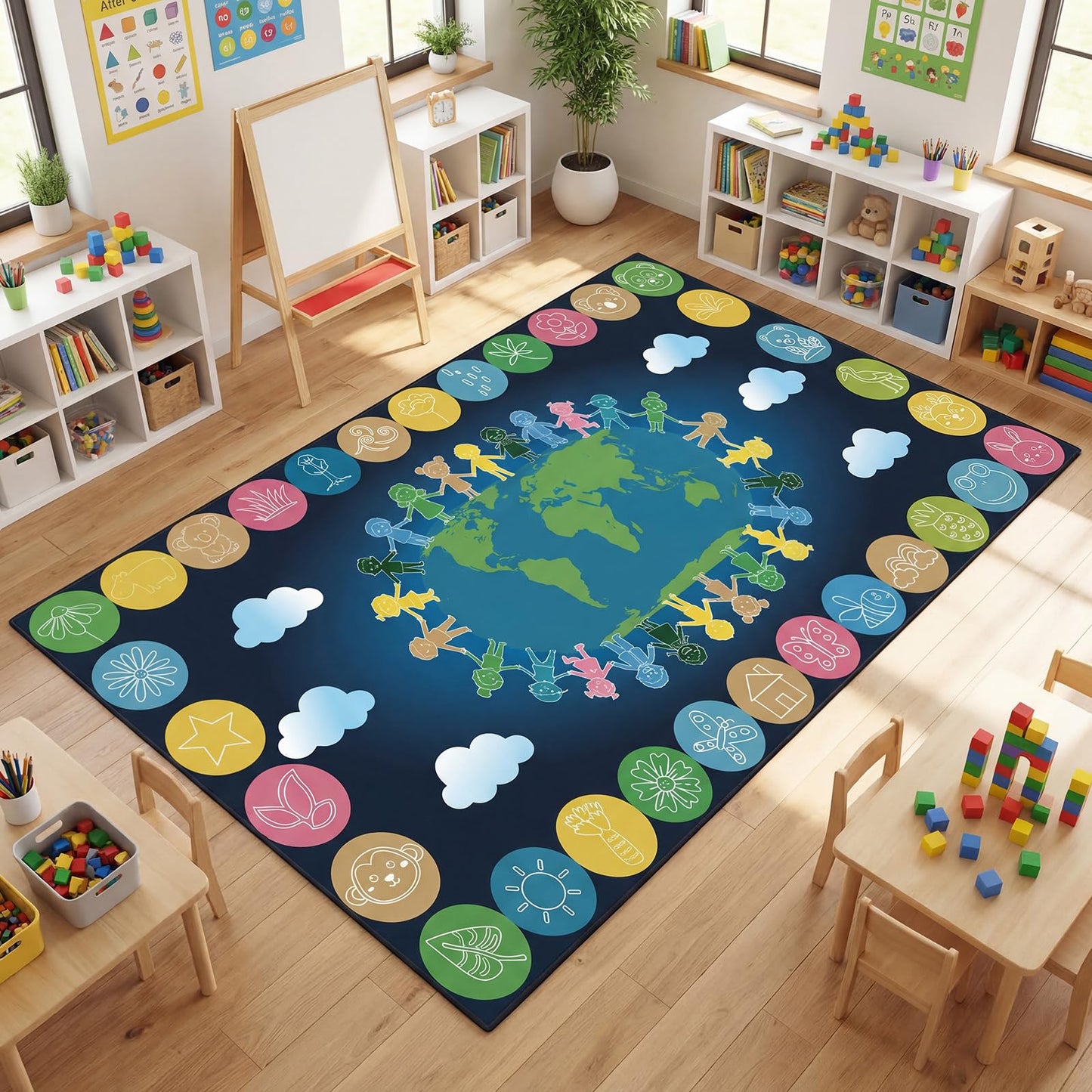 Drydiet Classroom Rug Elementary Educational Daycare Rug Large Preschool Carpet for Classroom Playmat for Kids Toddler Nursery School Early Learning