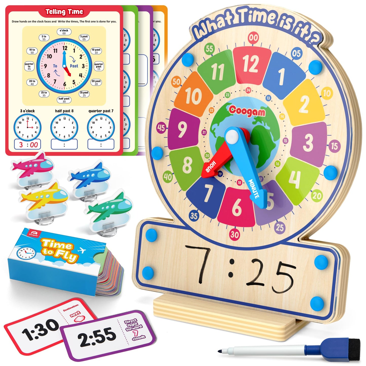 Wooden Time Learning Clock & Teaching Board Game