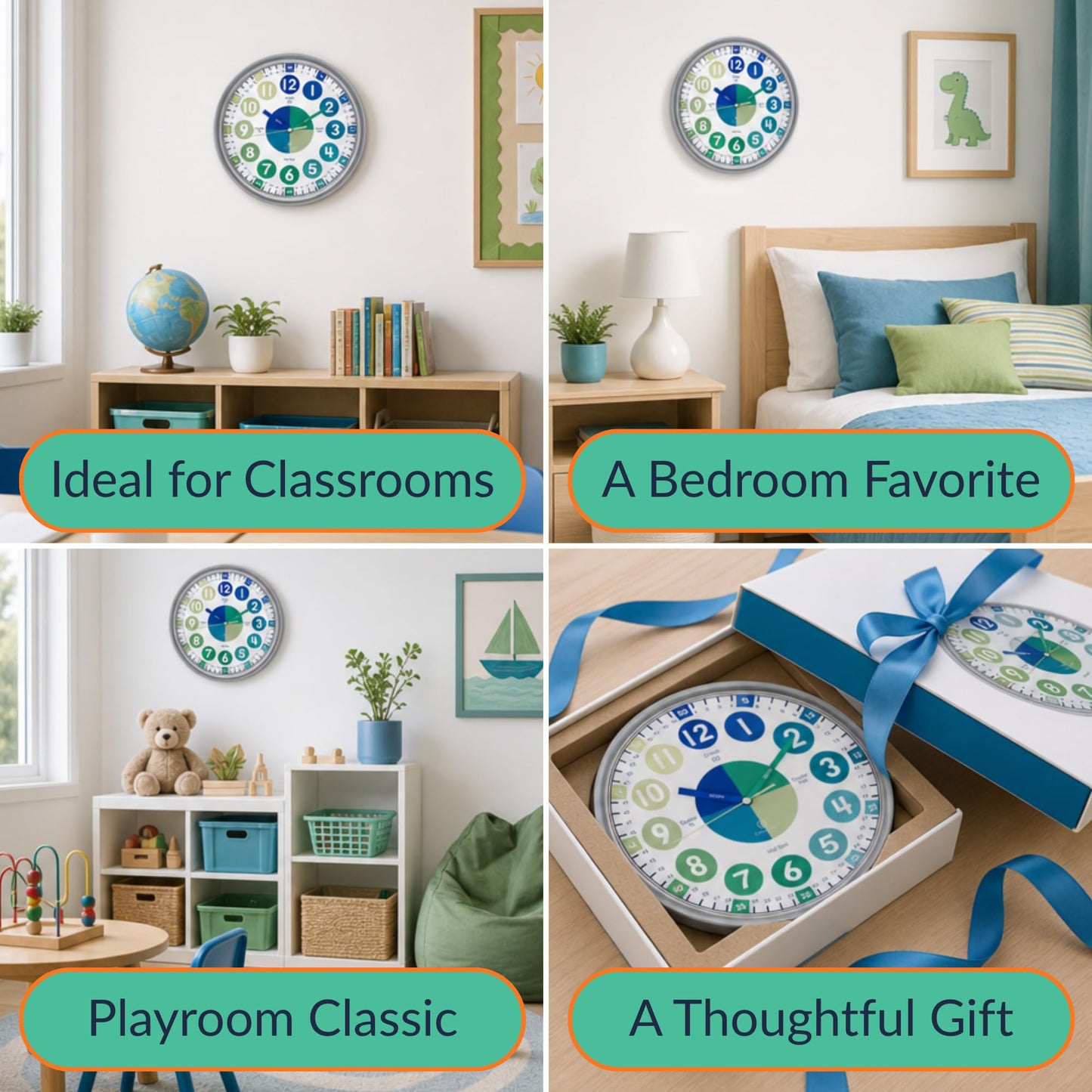 Educational Analog Learning Wall Clock for Kids