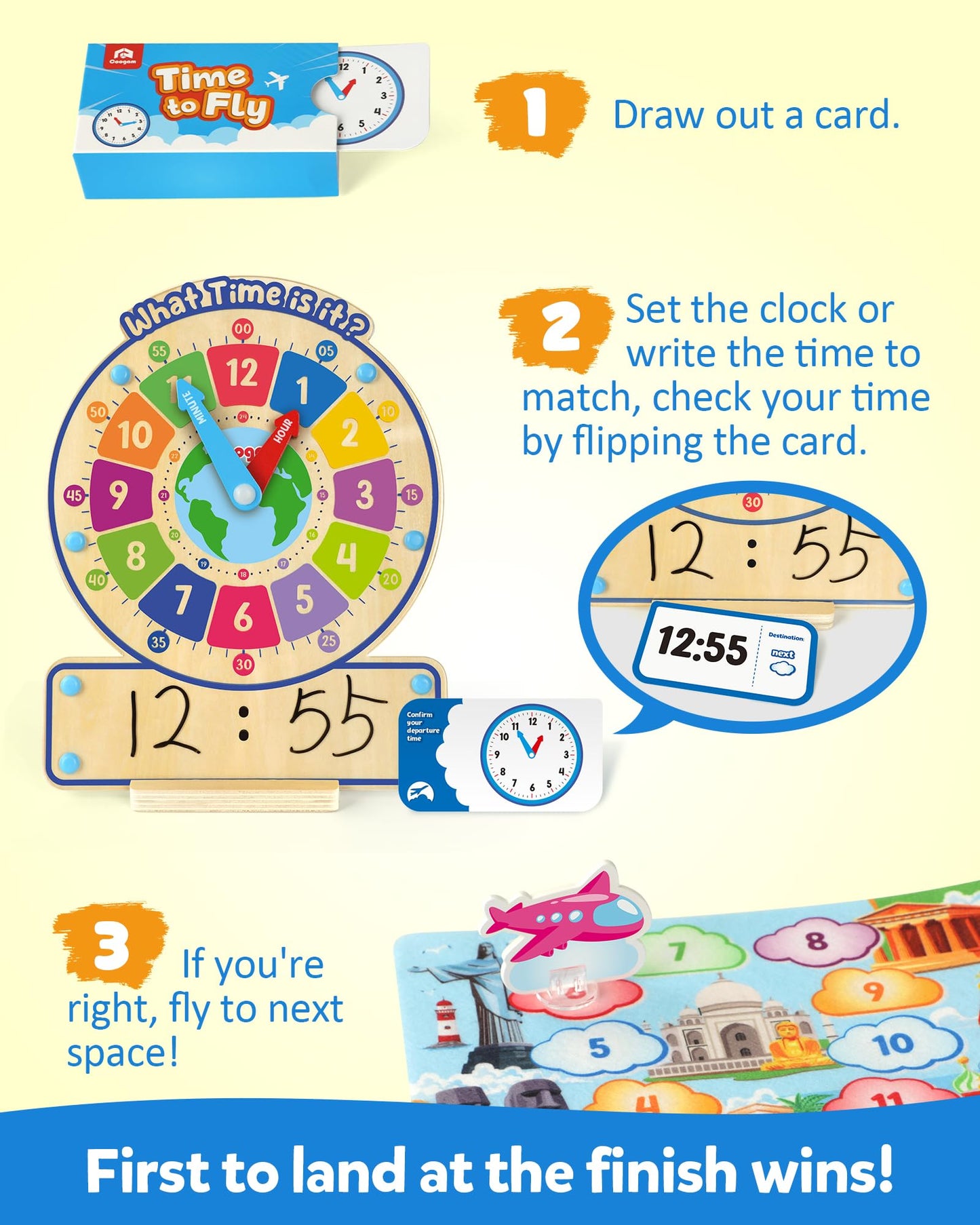Wooden Time Learning Clock & Teaching Board Game