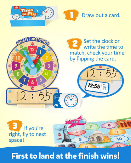 Wooden Time Learning Clock & Teaching Board Game