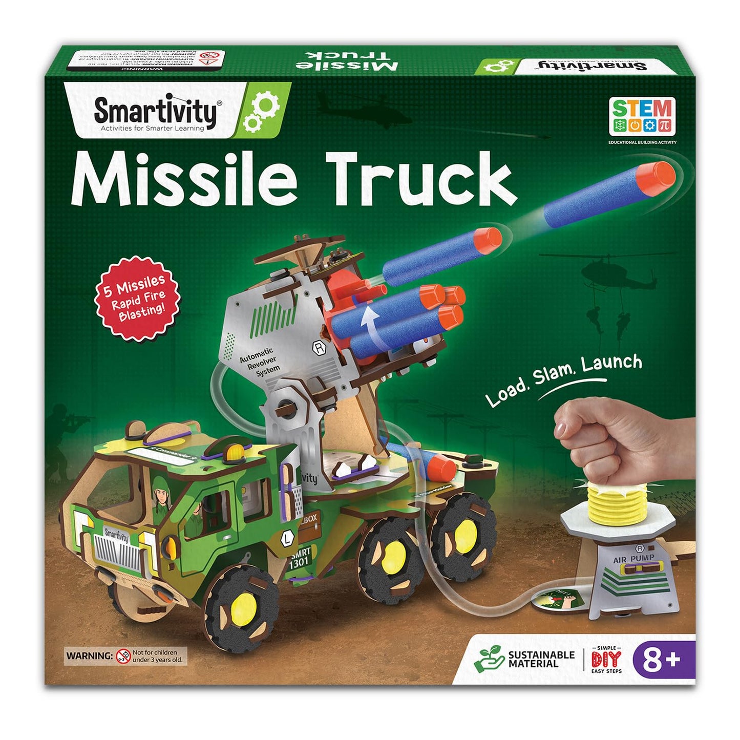 Smartivity DIY Military Vehicle for Kids | Missile Truck with Rotating Launcher | Best Birthday Gift for Boys&Girls | STEM Educational Toy with Air-Powered Missiles for 8,9,10,11,12,13,14 Years