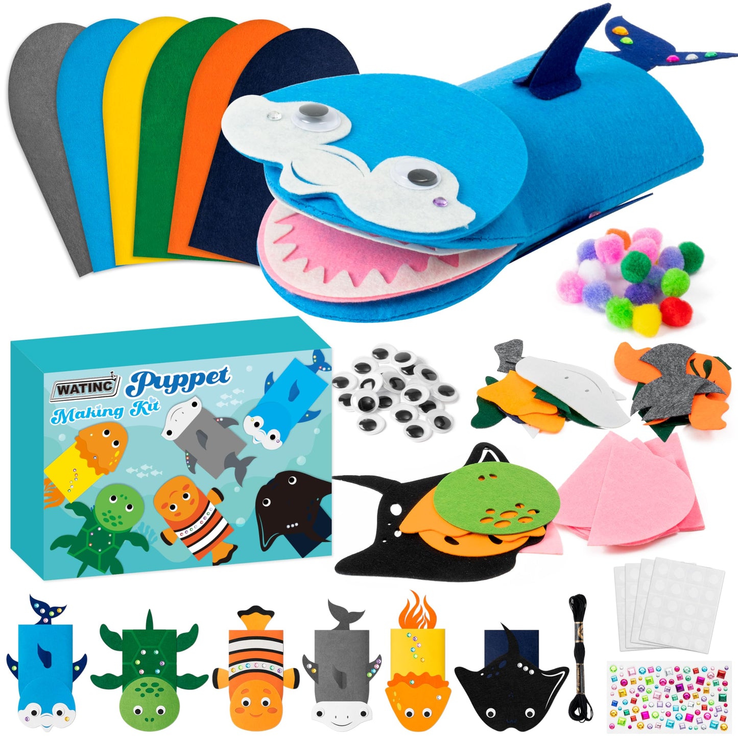 WATINC Hand Puppet Making Kit, Felt Sock Puppet Toys for Kids