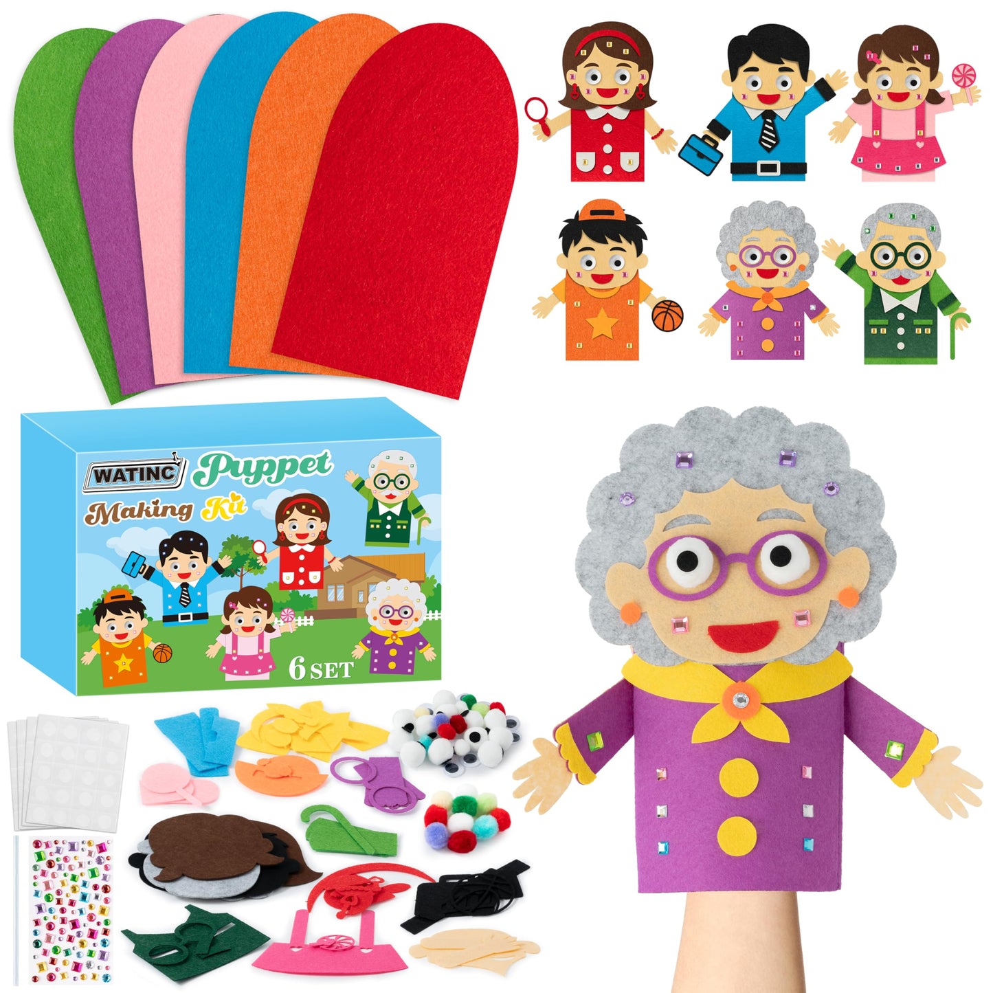 WATINC Hand Puppet Making Kit, Felt Sock Puppet Toys for Kids