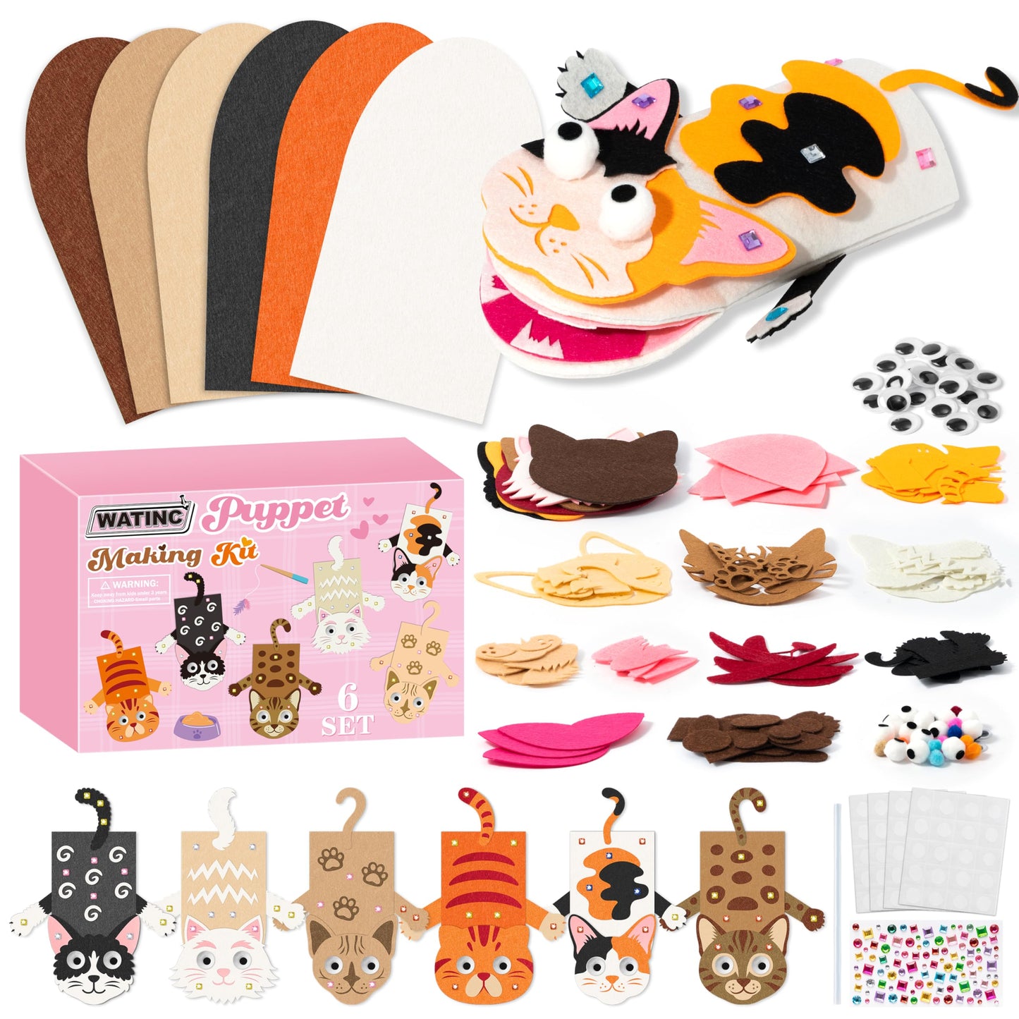 WATINC Hand Puppet Making Kit, Felt Sock Puppet Toys for Kids