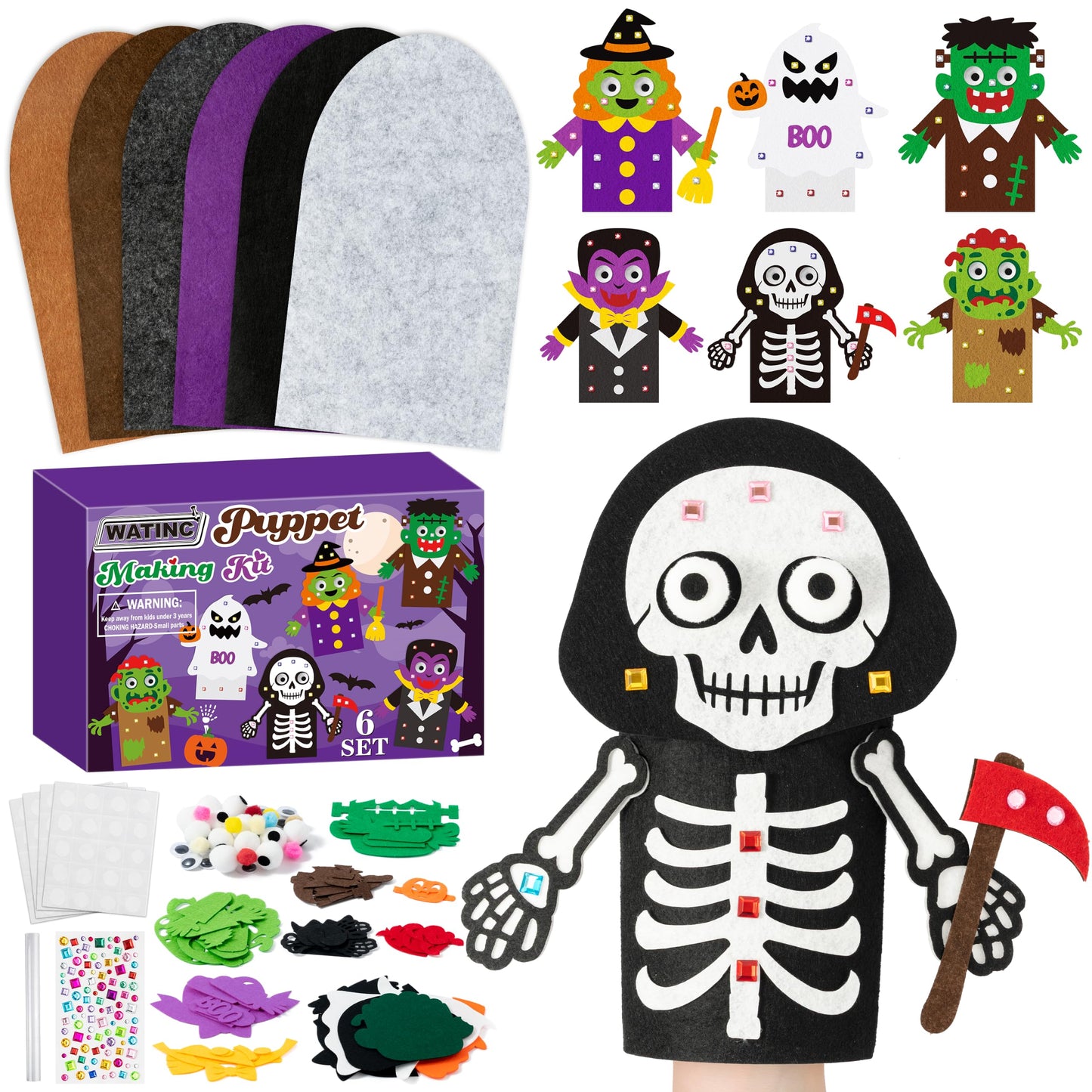 WATINC Hand Puppet Making Kit, Felt Sock Puppet Toys for Kids