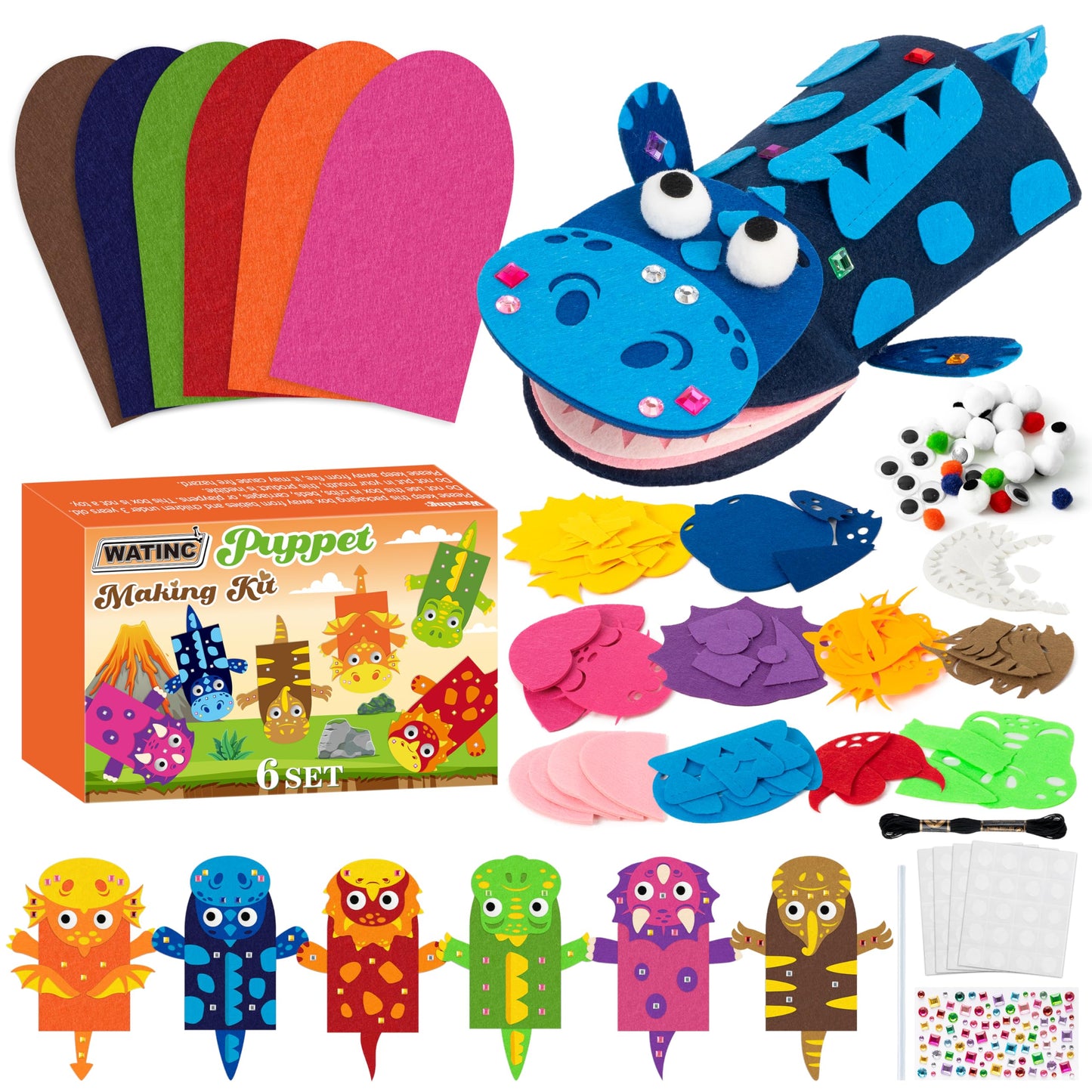 WATINC Hand Puppet Making Kit, Felt Sock Puppet Toys for Kids