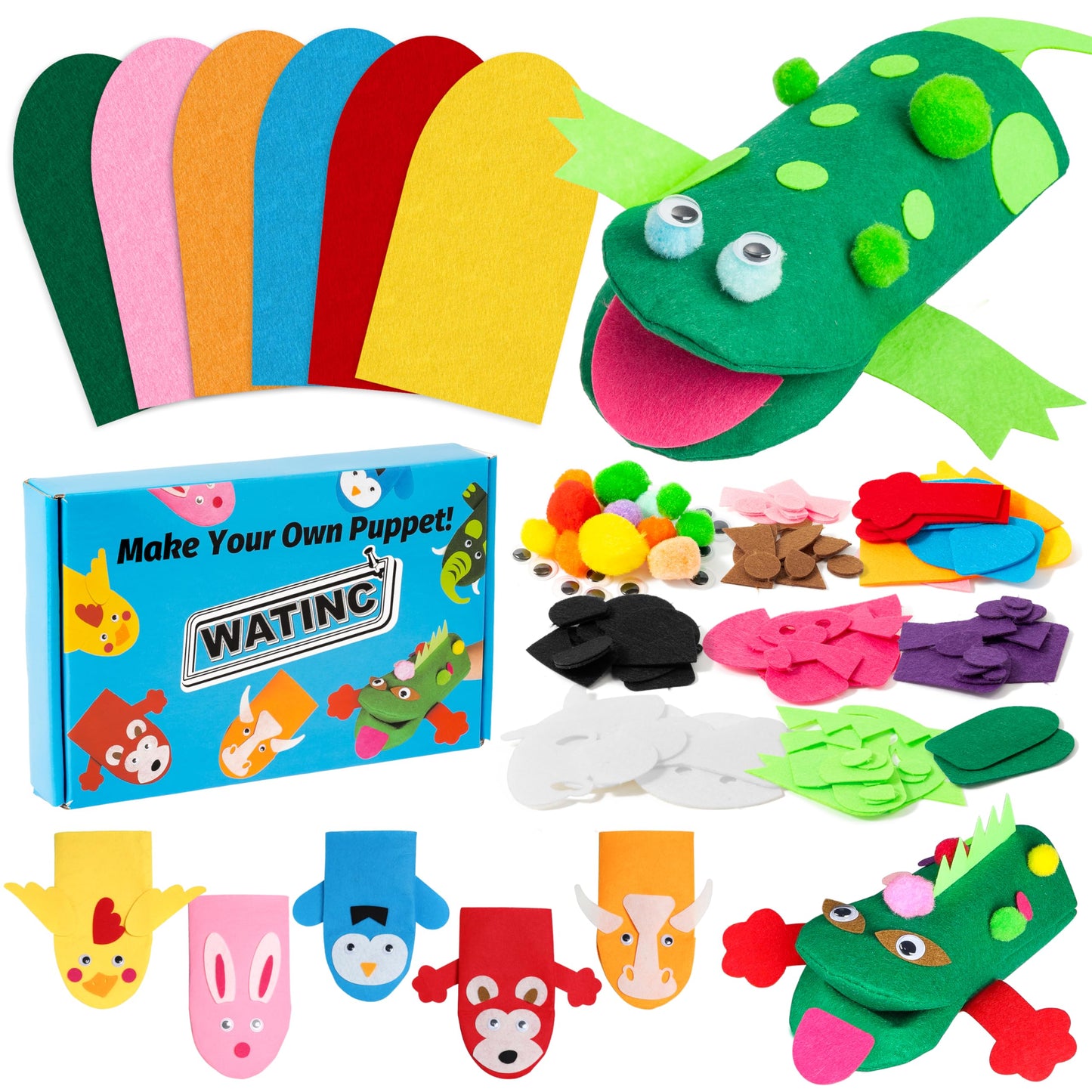 WATINC Hand Puppet Making Kit, Felt Sock Puppet Toys for Kids