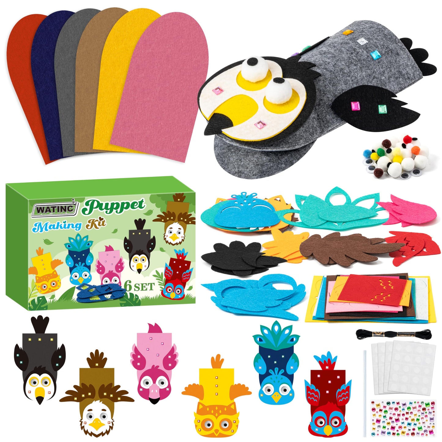 WATINC Hand Puppet Making Kit, Felt Sock Puppet Toys for Kids