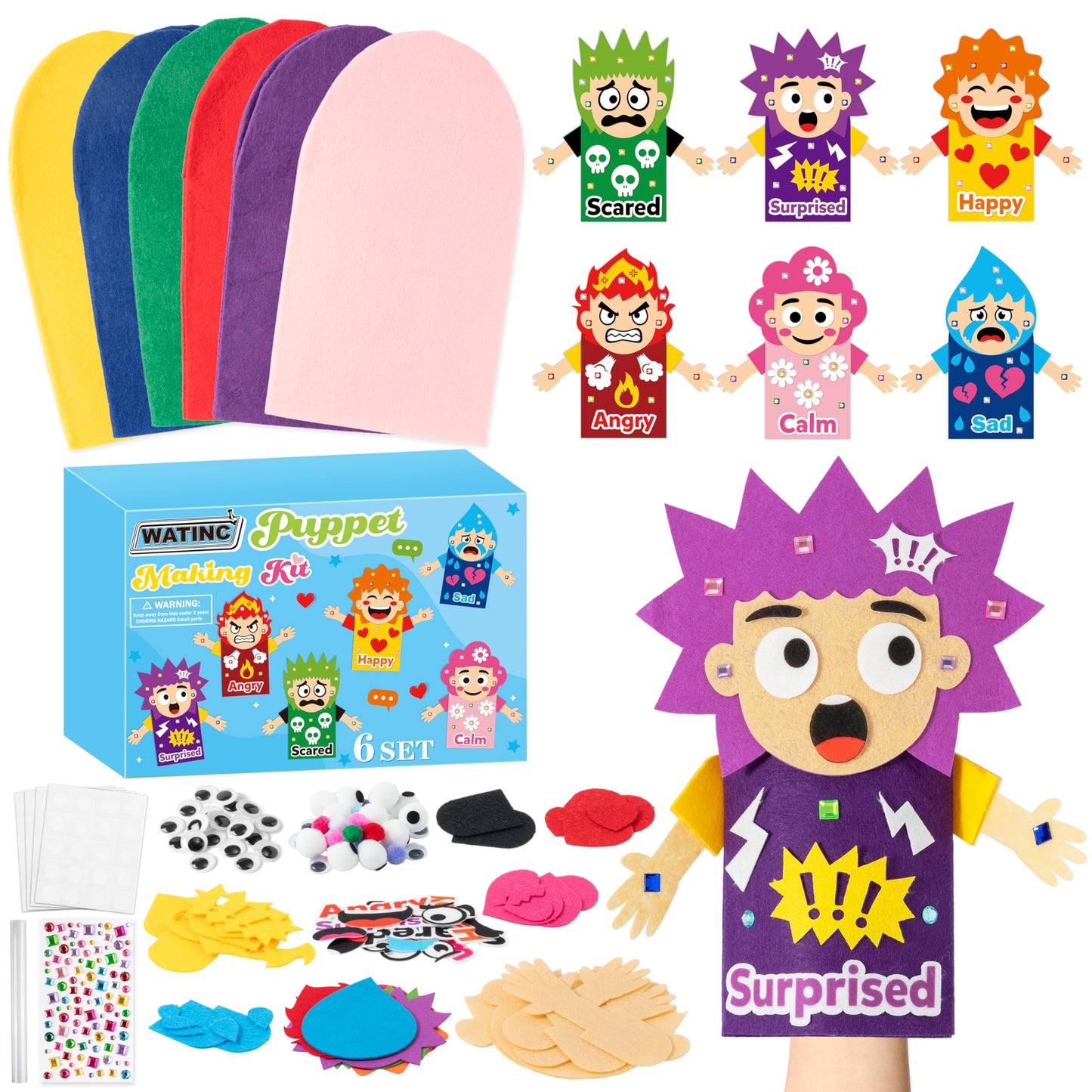 WATINC Hand Puppet Making Kit, Felt Sock Puppet Toys for Kids