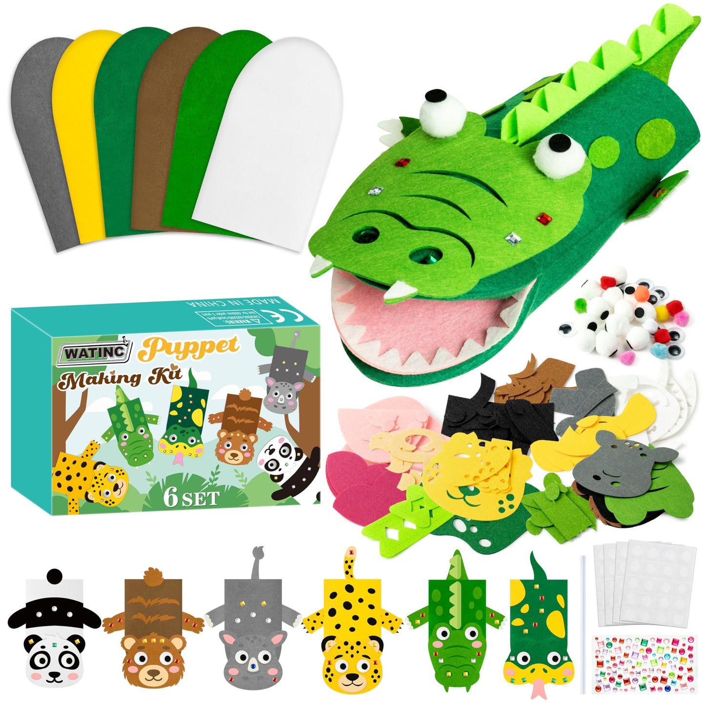 WATINC Hand Puppet Making Kit, Felt Sock Puppet Toys for Kids