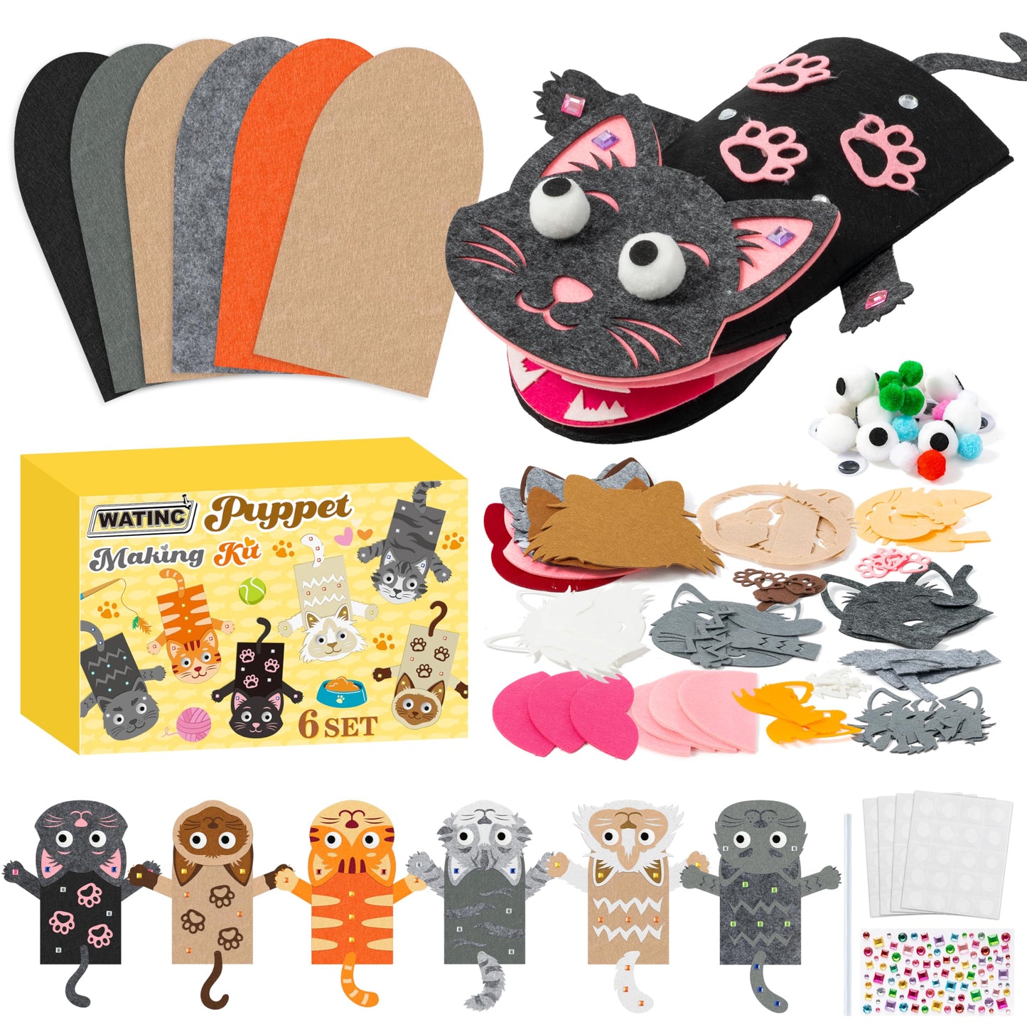 WATINC Hand Puppet Making Kit, Felt Sock Puppet Toys for Kids
