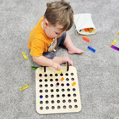 SUPREMETECH Rainbow Peg Board | Montessori Shape and Color for Kids | Wooden and Acrylic Manipulatives Materials