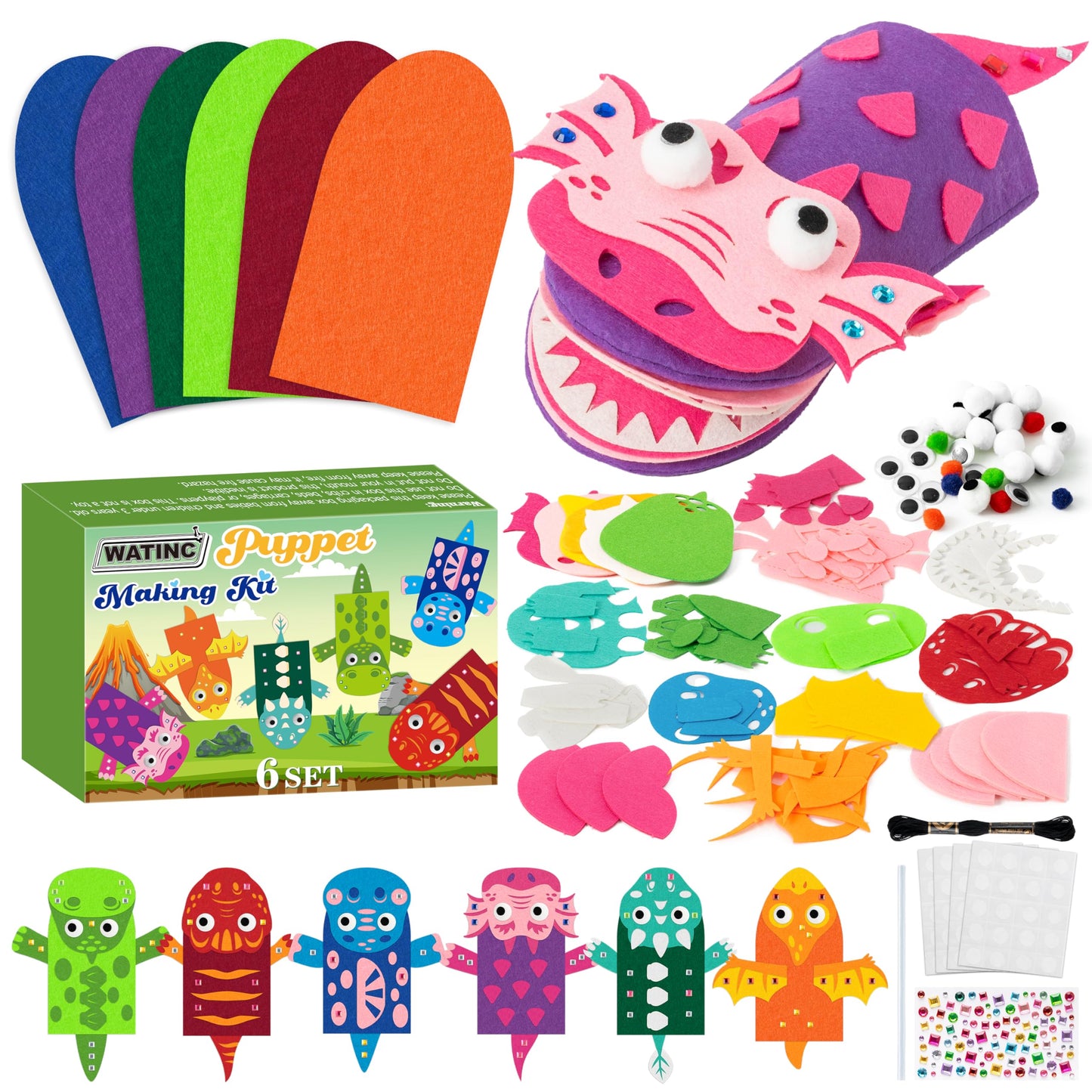 WATINC Hand Puppet Making Kit, Felt Sock Puppet Toys for Kids