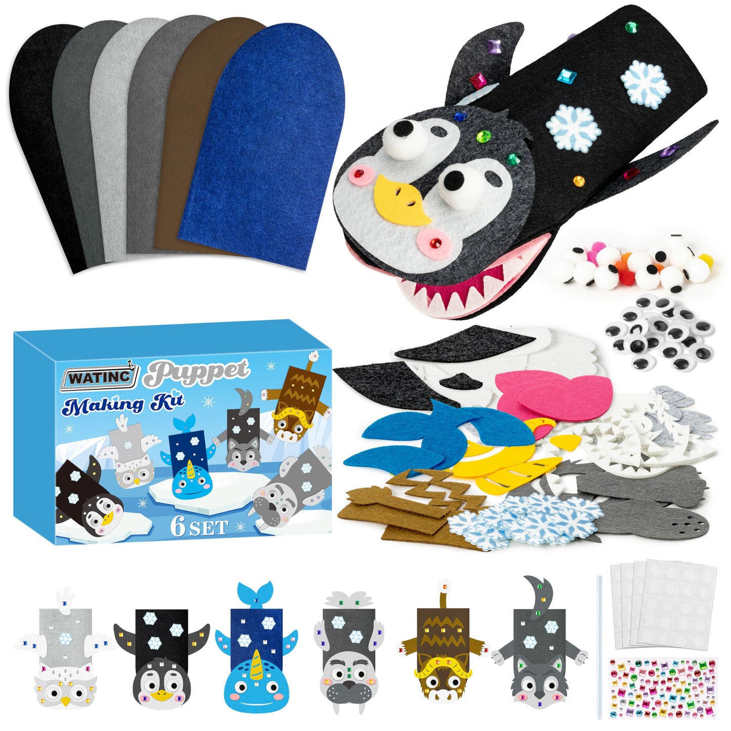 WATINC Hand Puppet Making Kit, Felt Sock Puppet Toys for Kids