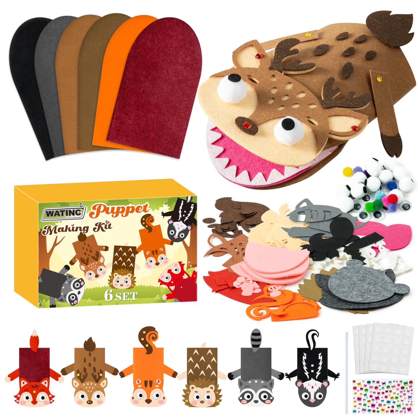 WATINC Hand Puppet Making Kit, Felt Sock Puppet Toys for Kids